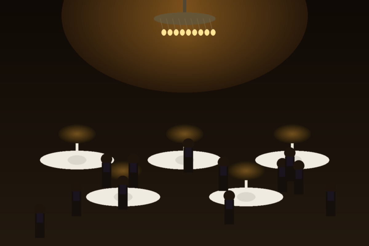 Elegantly set tables at the Black Kings dinner gala with guests celebrating